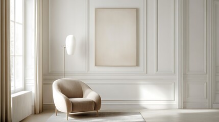 Minimalist beige abstract painting hanging beautiful room