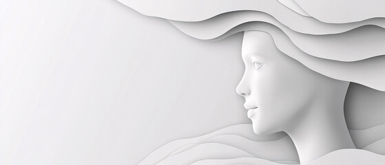 Fototapeta premium Abstract Paper Cutout Portrait of a Womans Face with Wavy Hair