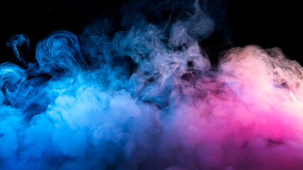Thick smoke of blue and purple colors, mixing, creates a gradient, on a dark background.