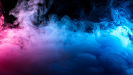 Thick smoke of blue and purple colors, mixing, creates a gradient, on a dark background.