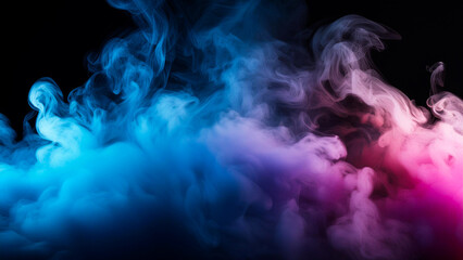Thick smoke of blue and purple colors, mixing, creates a gradient, on a dark background.