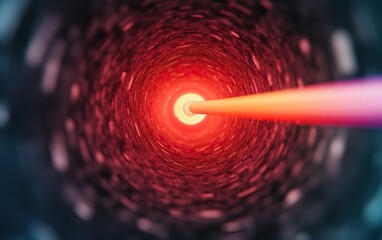 Fototapeta premium A vibrant burst of light emerges from a swirling, tunnel-like structure, creating an intense visual effect that suggests energy and motion.