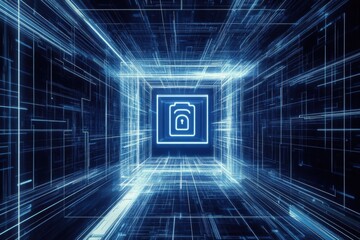 A computer screen displays a prominent lock icon within a digital framework, emphasizing information security and protection. Generative AI