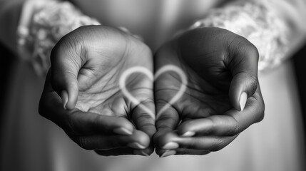 Woman's Hands Forming Heart on Belly in Black and White Photo