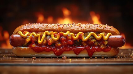 a mouthwatering hot dog topped with bright yellow mustard red ketchup and crunchy pickles perfectly styled and isolated on a clean background emphasizing its deliciousness and appetite appeal