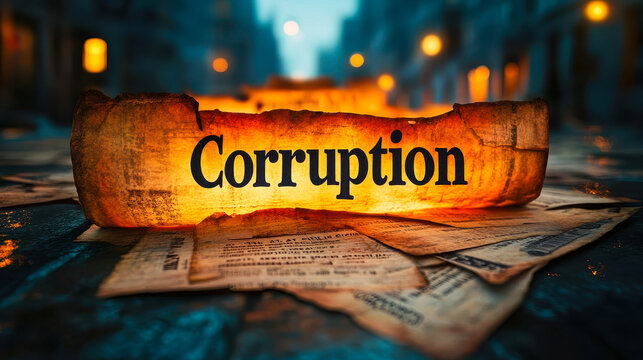 Corruption Scandal Headlines: Misconduct and Illegal Activity in the News Concept