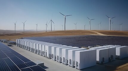 Modern battery storage facility with solar panel