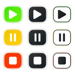 Video or music play icon set. Design for app icons.  Button template. Vector illustration. 