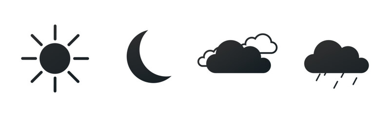 Set of weather icon. Sun, moon, cloud, rain. Vector illustration. Minimalistic icon.