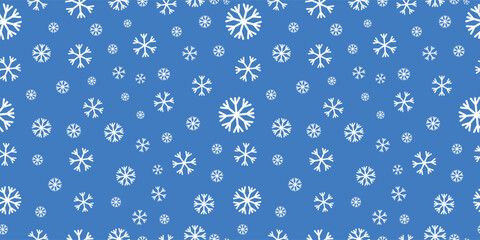Blue seamless snowflake pattern. Seamless vector pattern with white snowflake. Perfect for winter season wallpaper, wrapping paper