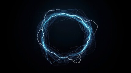 Abstract digital art featuring a circular blue lightning bolt pattern on a dark background, illustrating energy and electricity concepts