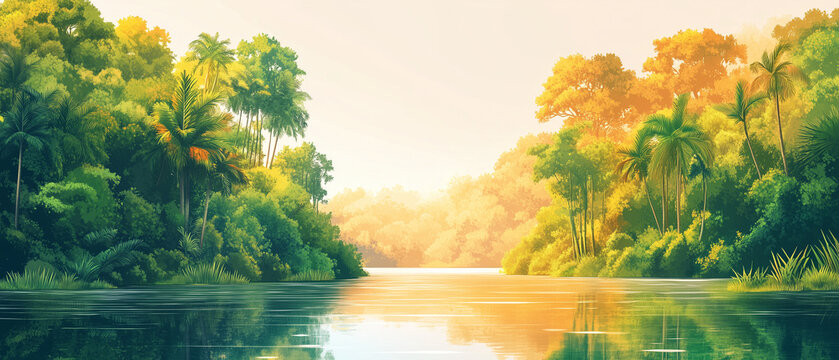 For&ecirc;t tropicale luxuriante en illustration vectorielle pour &eacute;cran