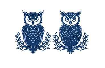 Owl outline silhouette clipart illustration vector style logo