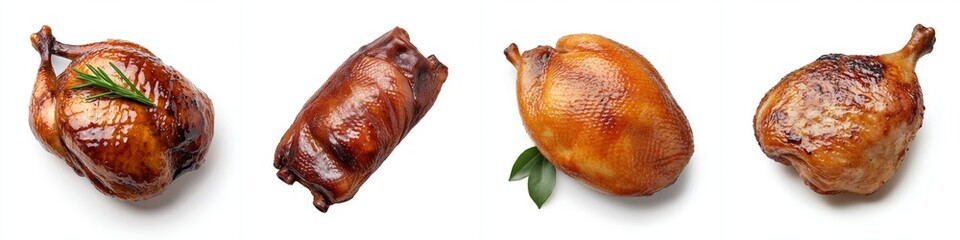 Various smoked dates, arranged on a white isolated background.