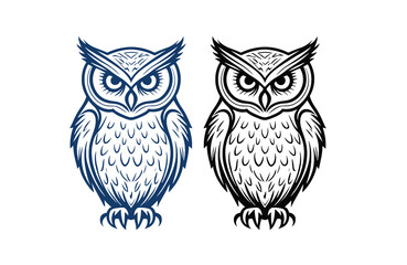 Owl outline silhouette clipart illustration vector style logo
