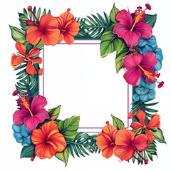 Colorful floral border design featuring hibiscus and tropical leaves for creative projects