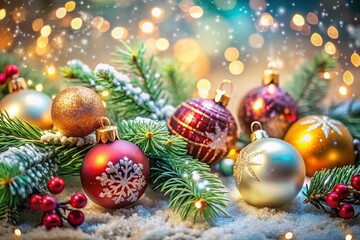 Enchanting Christmas Background with Sparkling Lights, Festive Ornaments, and a Touch of Winter Magic for Holiday Celebrations and Cheerful Decor