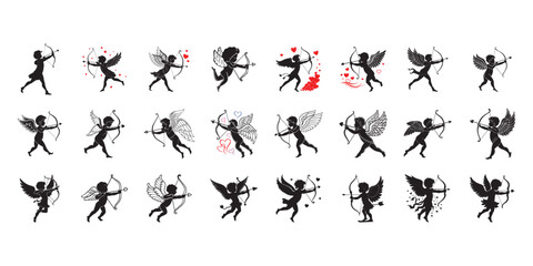 Silhouette of a Cupid with Bow set