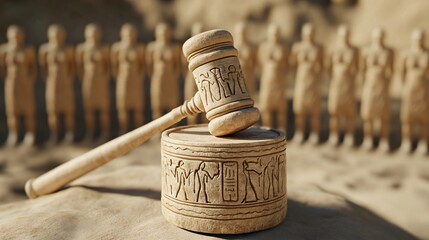 Mesopotamian Gavel on Clay Pedestal with Ancient Deities