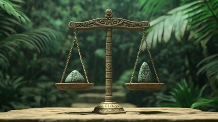 Mayan Justice Scale: Sacred Jade and Glyph-Engraved Stone