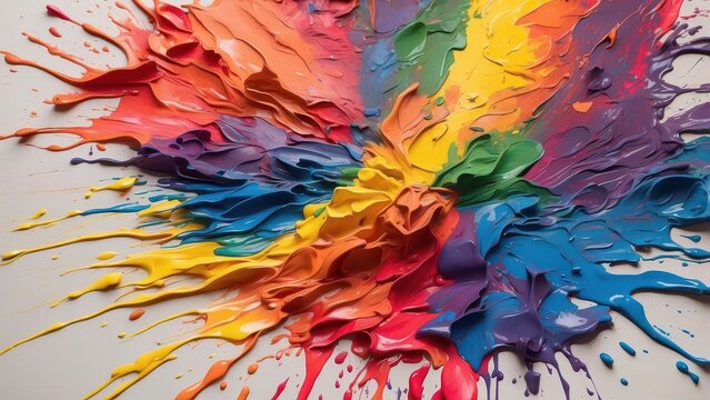 "Experience the explosion of pride as vibrant rainbow paint splatters across a blank canvas, creating a stunning masterpiece that captures the essence of diversity and individuality."