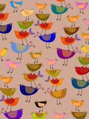 Set of cute cartoon birds and floral, flower and nature vector illustration. Colorful, baby animals theme design.