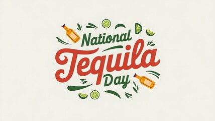 A festive graphic celebrating National Tequila Day with tequila bottles and lime slices