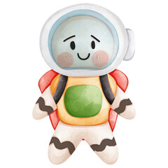 Cute astronaut character with friendly expression and colorful suit