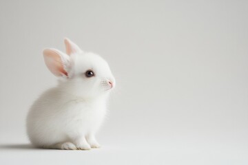 the beside view baby Chinchilla standing, left side view, low angle, white copy space on right, Isolated on White Background