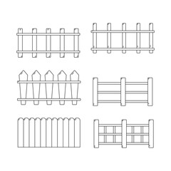 Wooden fence line icon collection. outline style. isolated element illustration