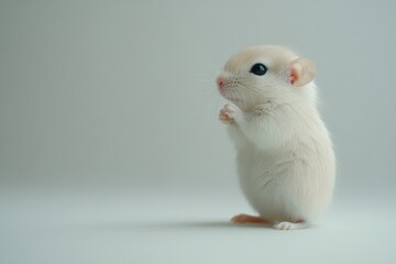 the beside view baby Gerbil standing, left side view, low angle, white copy space on right, Isolated on White Background
