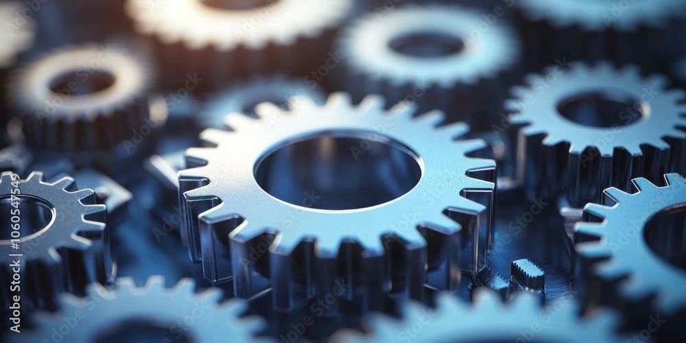 Poster a close-up of interlocking metallic gears
