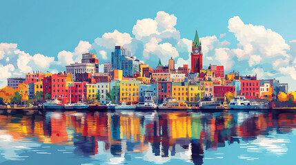 Obraz premium St Johns, Canada, Pop Art style theme print. Cityscape, city skyline.Vibrant, bright, modern, trendy, graphic designed for poster, card, wallpaper