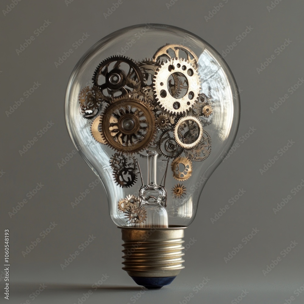 Poster Lightbulb filled with cogs and gears symbolizing innovative thinking