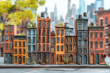 Obraz premium Cardboard Model of a City Street with Row Houses