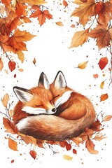 Fototapeta premium A cozy embrace of two adorable foxes amidst autumn leaves showcasing nature's beauty and serenity in a heartwarming scene