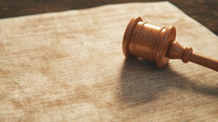 Vintage Gavel on Legal Document Background