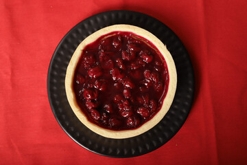 Cherry cheesecake, cream cheese pie with fresh berries, tasty pastry from bakery