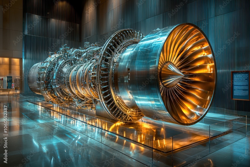 Aufkleber A Large Jet Engine On Display With Detailed Internal Components