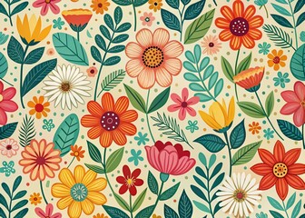 Floral Pattern for Seamless Print and Wallpaper Design Featuring Simple Graphic Flowers, Ideal for Packaging and Home Decor