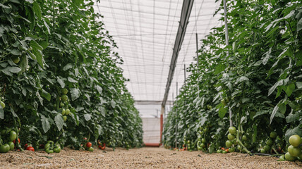 Tomato plants growing in greenhouse using hydroponics system