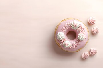 Isolated Pastel Pink Donut with Creamy Topping