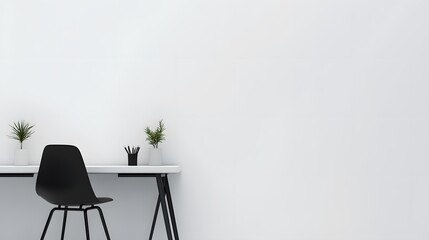 110. Minimalist office setup with a black chair, sleek desk, and small plant