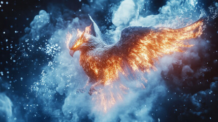 A griffin with fiery eyes