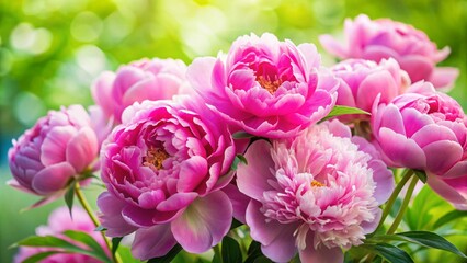 Fototapeta premium Fresh Pink Peony Flowers Bouquet with Copy Space for Abstract Card Design, Stunning Blooming Floral Arrangement, Perfect for Invitations, Greetings, and Seasonal Occasions