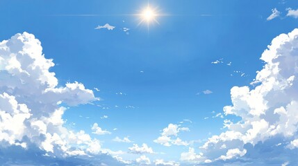 Bright sky with clouds and sun.