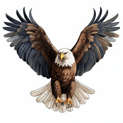 Obraz premium A majestic cartoon eagle soaring high with outstretched wings in a clear blue sky