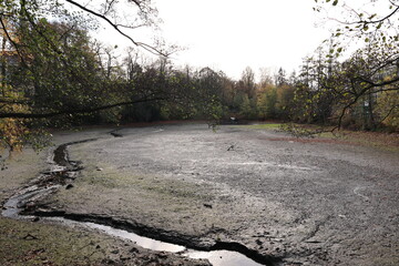 Ausgetrockneter See in einem kleinen Park im Zentrum von Sachsen in Freiberg