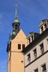 Blick in die Altstadt von Freiberg in Sachsen	