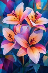 Vibrant lilies blooming in abstract harmony a colorful exploration of nature's beauty and artistry